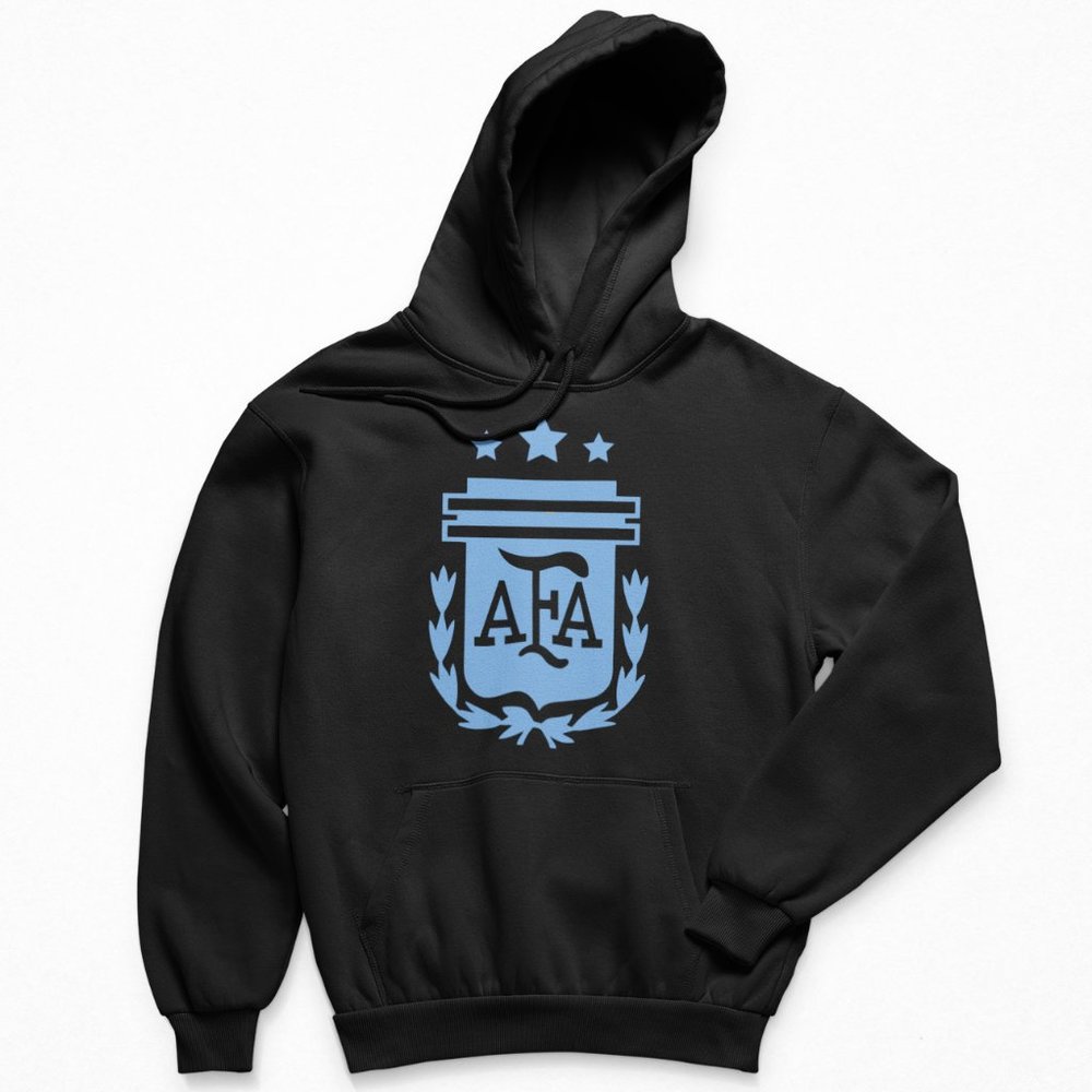 NEW Argentina Soccer Crest 3 Stars Big Logo Fleece Pullover Hoodie BLACK